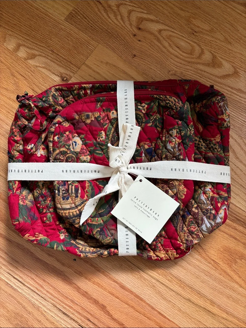 Pottery Barn Spice Route Quilted Cosmetic Bag Set of 2 NWT